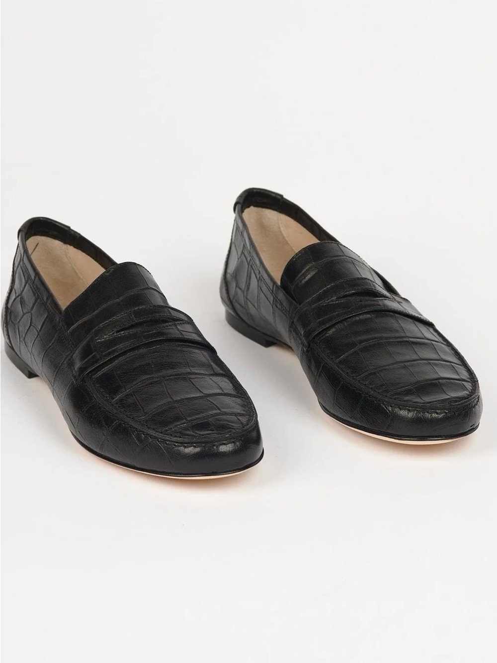 Jamie Haller Penny Loafers Black Croc Leather Size 40